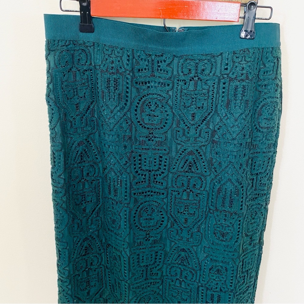 ANN TAYLOR SKIRT PENCIL 10P LACE FOREST DEEP GREEN Work Career Corporate Chic - Picture 6 of 13